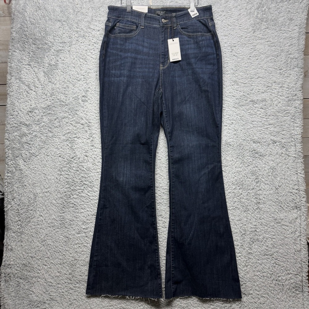 Judy Blue Flare Raw Hem Jeans Womens‎ Plus 16W Dark Blue High Rise Stretch New